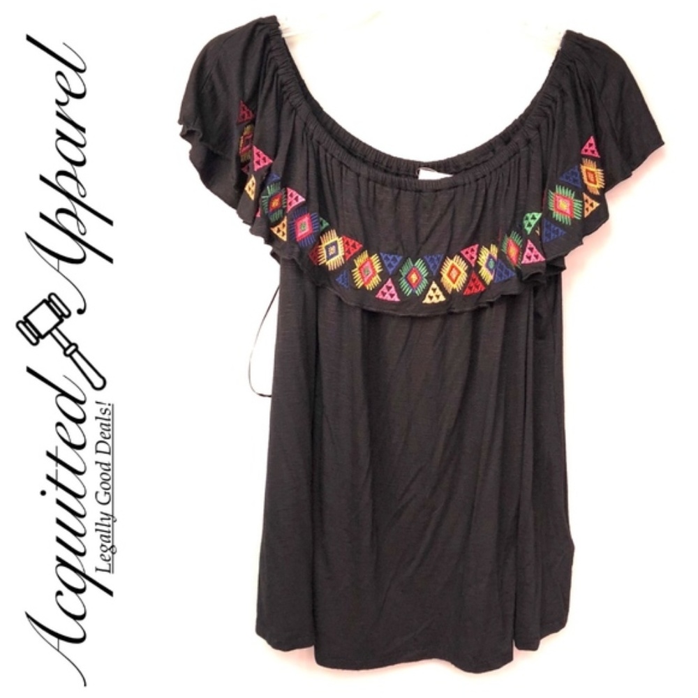 NWT Versona Off the Shoulder Print Black Shirt Top